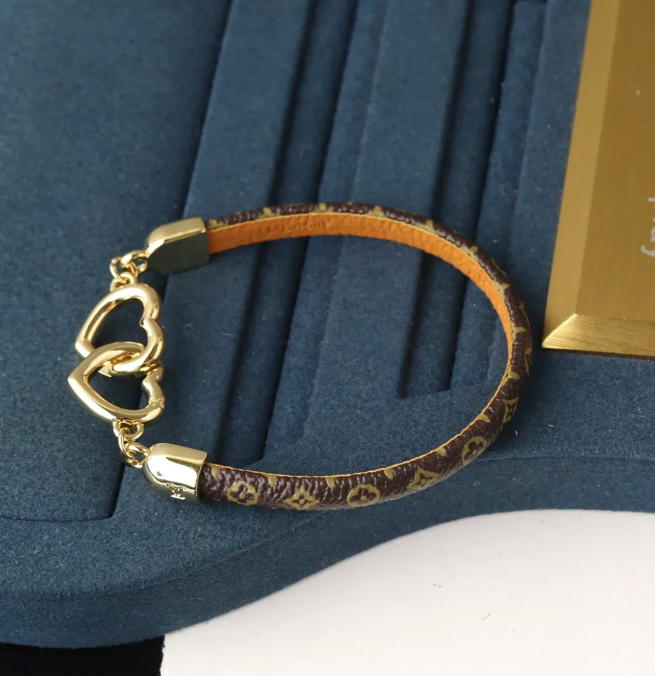 Louis Vuitton Heart Bracelet Brown Monogram Leather Gold-Tone Bracelet 5