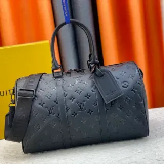 Louis Vuitton Keepall Boston Black Embossed Monogram Leather Duffle Bag