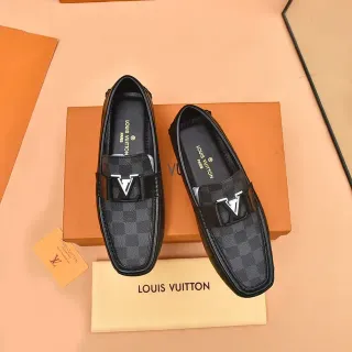 Louis Vuitton Loafer Black and Gray Damier Check Canvas Slip-On Loafers