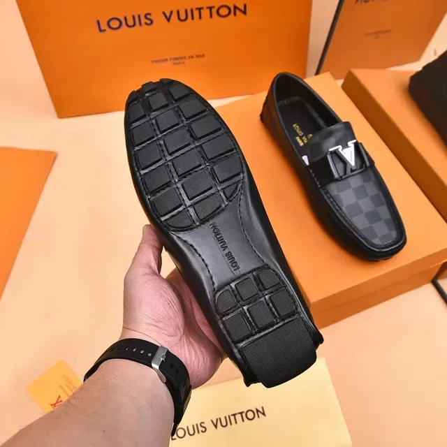 Louis Vuitton Mocassins Noir et Gris Damier Check Toile Slip-On 4