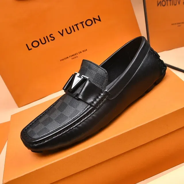 Louis Vuitton Mocassins Noir et Gris Damier Check Toile Slip-On 5