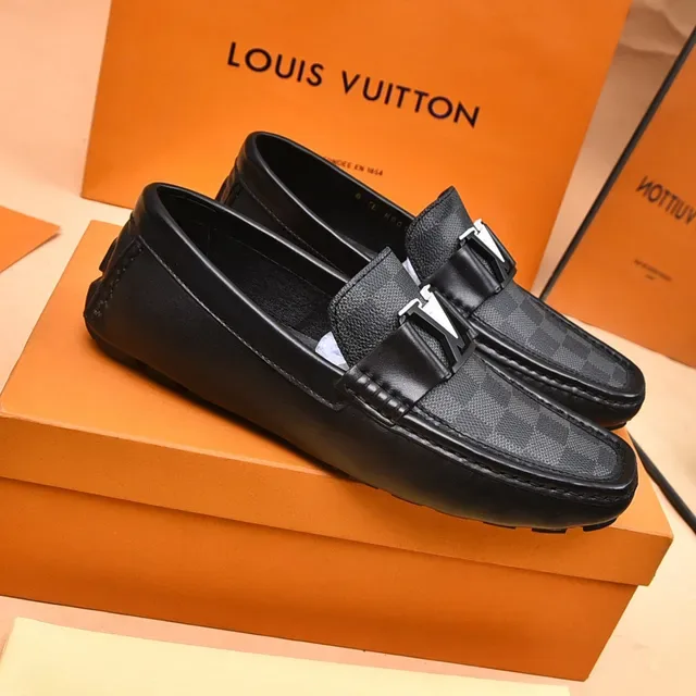 Louis Vuitton Mocassins Noir et Gris Damier Check Toile Slip-On 8
