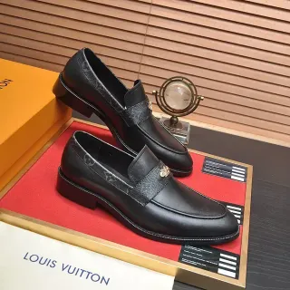 Louis Vuitton Loafer Black Gold Leather Monogram Strap Loafer