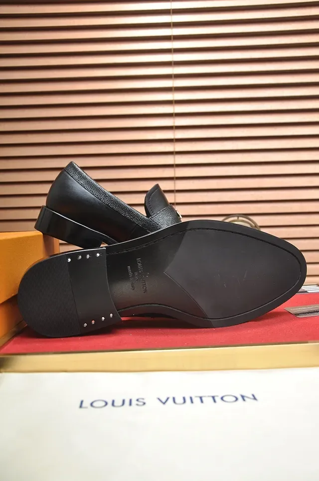 Louis Vuitton Loafer Black Gold Leather Monogram Strap Loafer 3