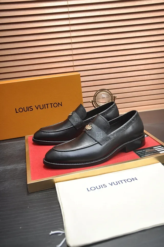 Louis Vuitton Loafer Black Gold Leather Monogram Strap Loafer 4