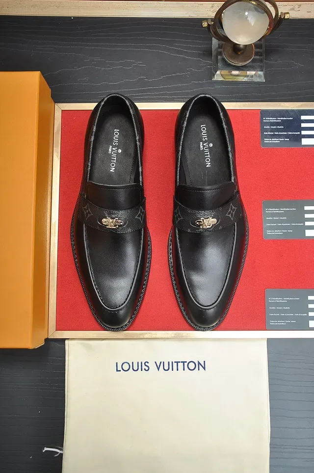Louis Vuitton Loafer Black Gold Leather Monogram Strap Loafer 5