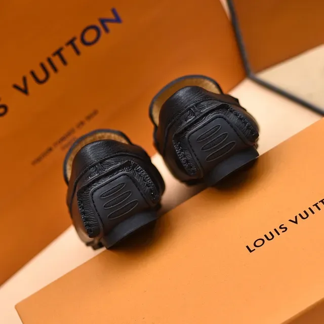 Louis Vuitton Loafer Black Gold Pebbled Leather LV Buckle Loafer 3