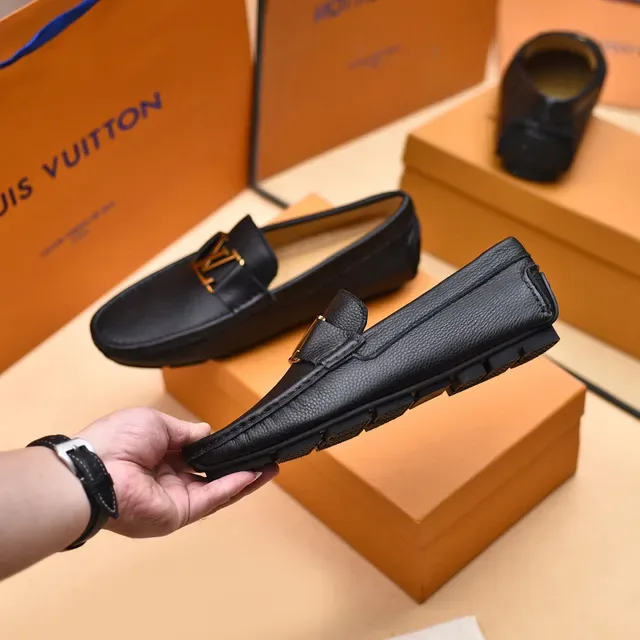 Louis Vuitton Loafer Black Gold Pebbled Leather LV Buckle Loafer 7
