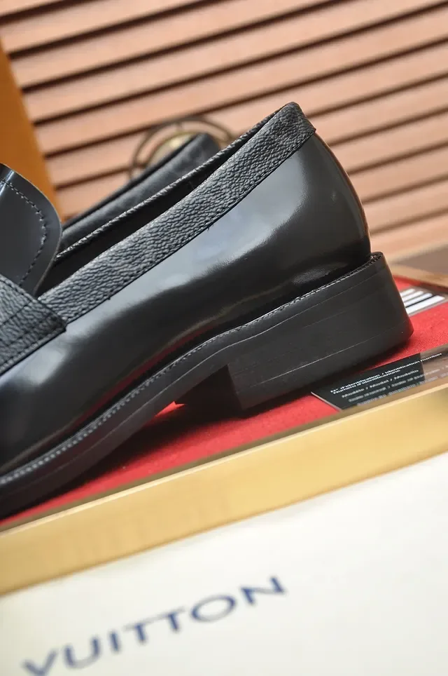 Louis Vuitton Loafer Black Gold Polished Leather Monogrammed Strap Loafer 2