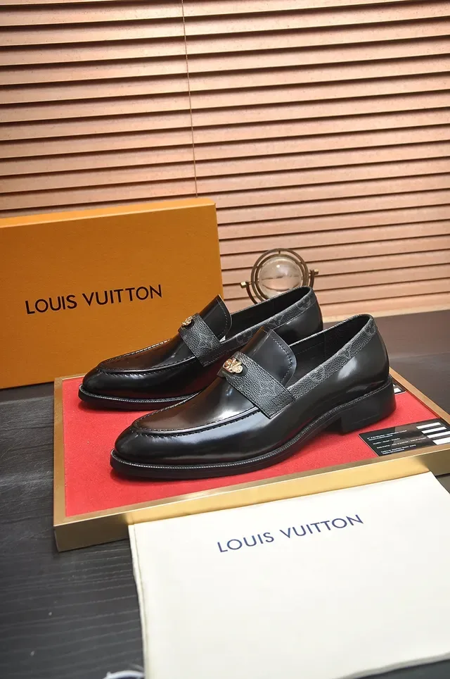 Louis Vuitton Loafer Black Gold Polished Leather Monogrammed Strap Loafer 4