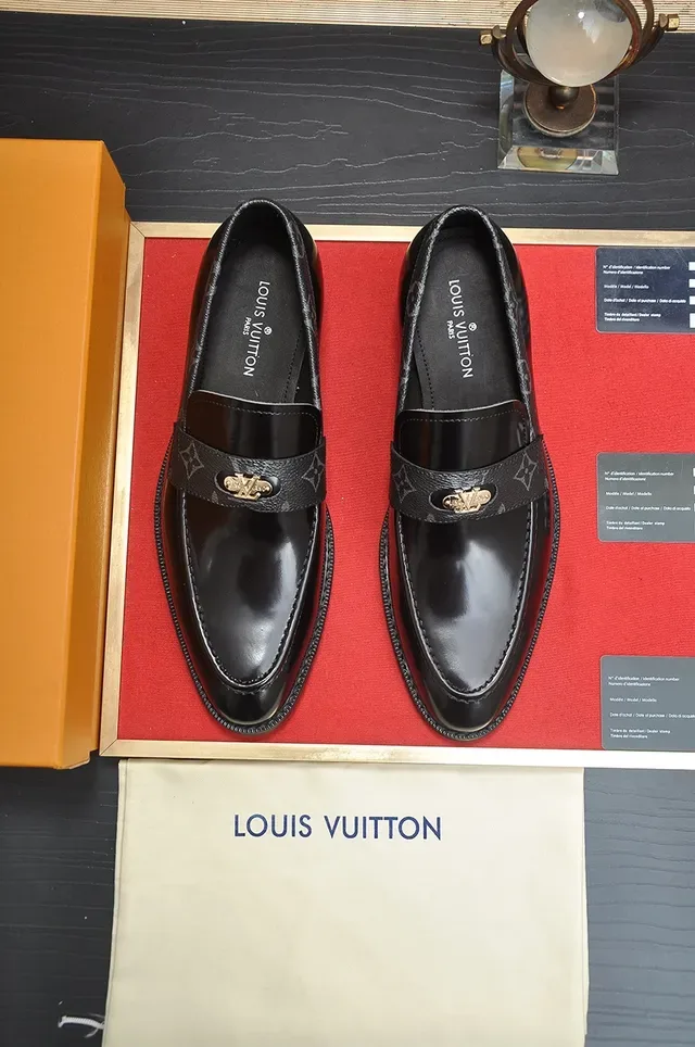 Louis Vuitton Loafer Black Gold Polished Leather Monogrammed Strap Loafer 5