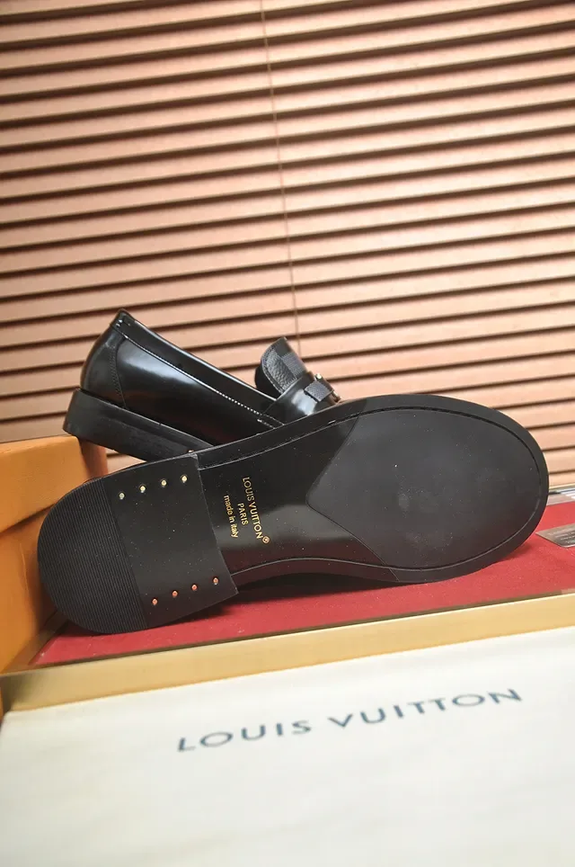 Louis Vuitton Loafer Black Gray Patent Leather Damier Checkered Panel Loafer 3