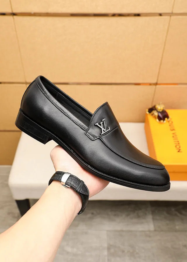 Louis Vuitton Loafer Black Leather LV Logo Medallion Loafers 4