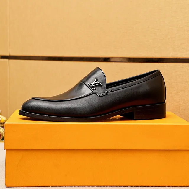 Louis Vuitton Loafer Black Leather LV Logo Medallion Loafers 5