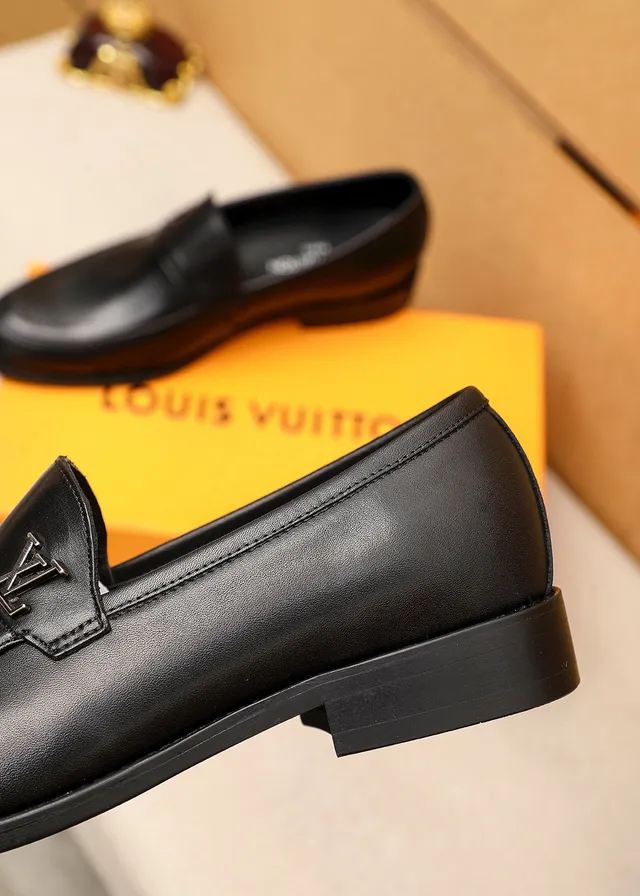 Louis Vuitton Loafer Black Leather LV Logo Medallion Loafers 7