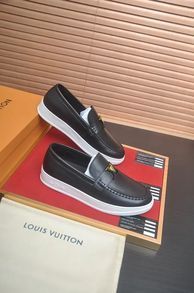 Louis Vuitton Loafer Black White Leather Slip-On Moc-Toe Stitching Loafer 4