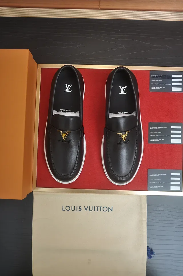 Louis Vuitton Loafer Black White Leather Slip-On Moc-Toe Stitching Loafer 5