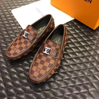 Louis Vuitton mocassim marrom bege Damier Ebène Checkerboard Canvas Polished Silver-Tone LV Buckle mocassim