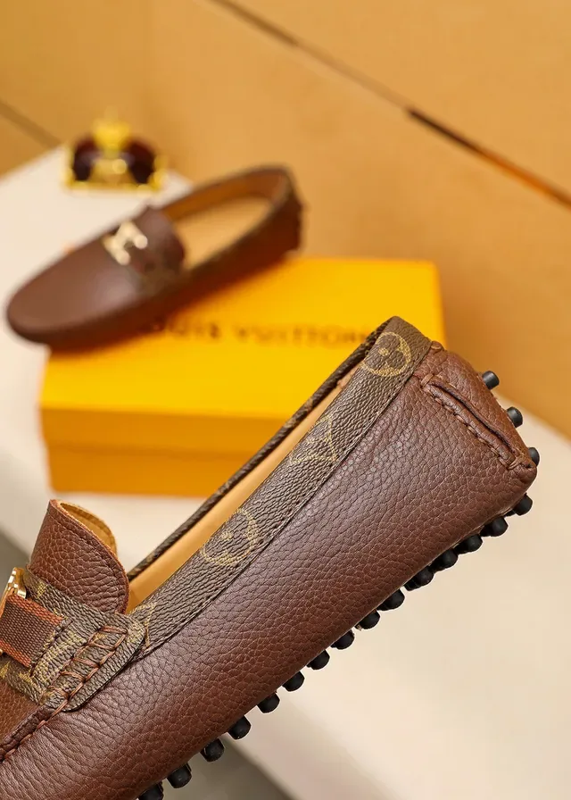 Louis Vuitton Loafer Brown Beige Pebbled Leather Upper Monogram Canvas Trim Loafer 3