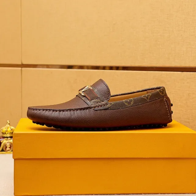 Louis Vuitton Loafer Brown Beige Pebbled Leather Upper Monogram Canvas Trim Loafer 5