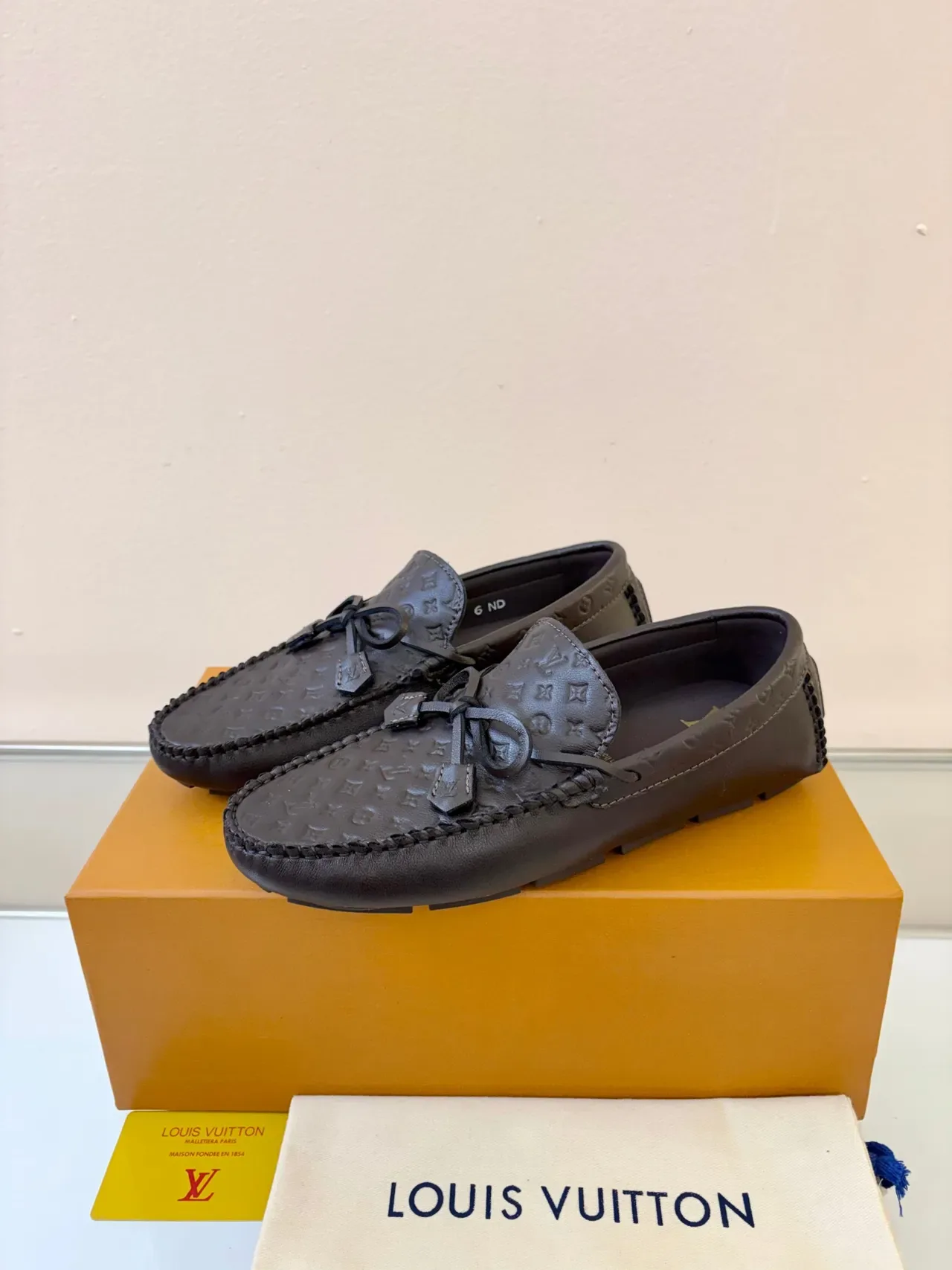 Louis Vuitton Loafer Brown Monogram-Embossed Leather Braided Moc-Toe Stitching Loafer 2