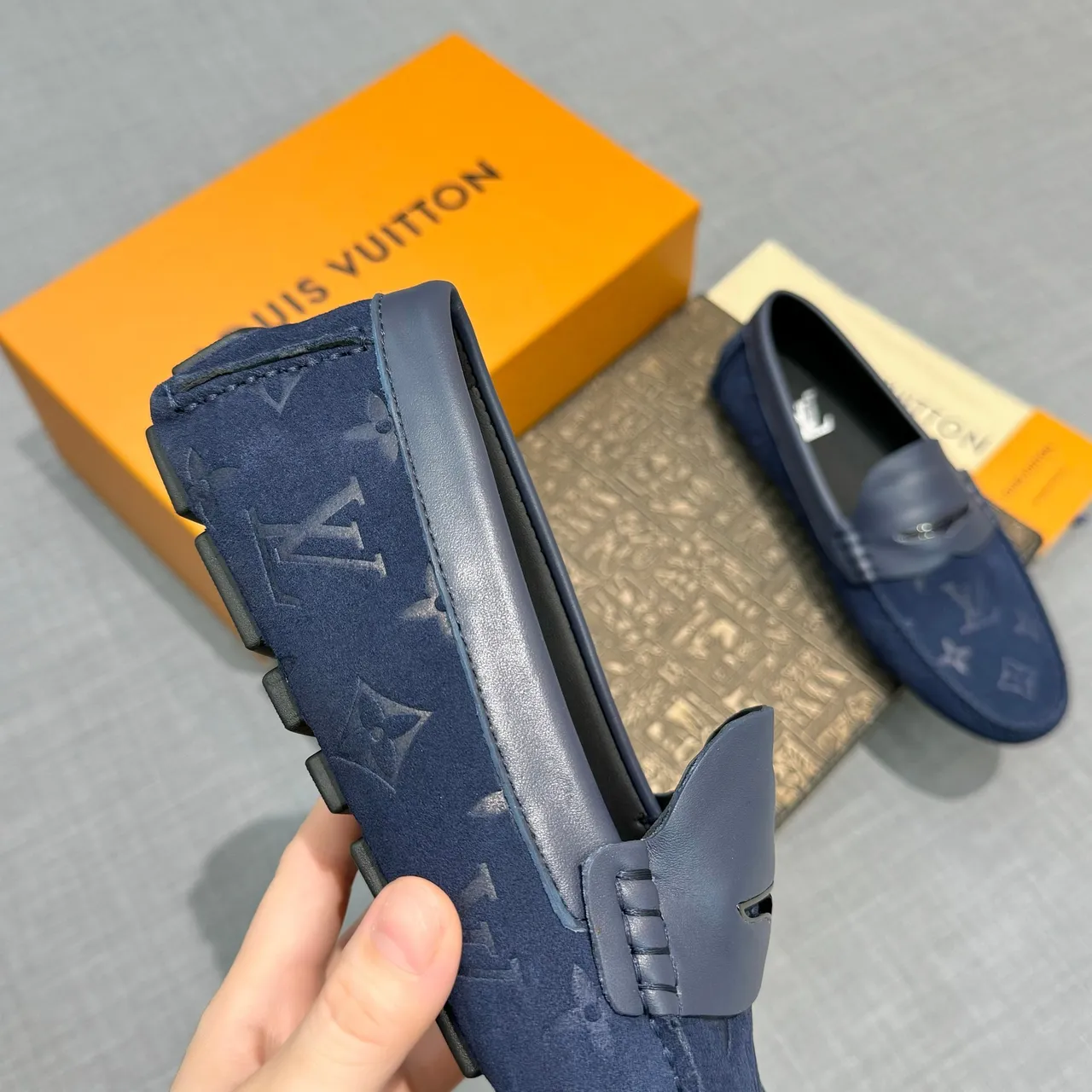 Louis Vuitton Loafer Navy Monogrammed Suede Penny Strap Loafer 3