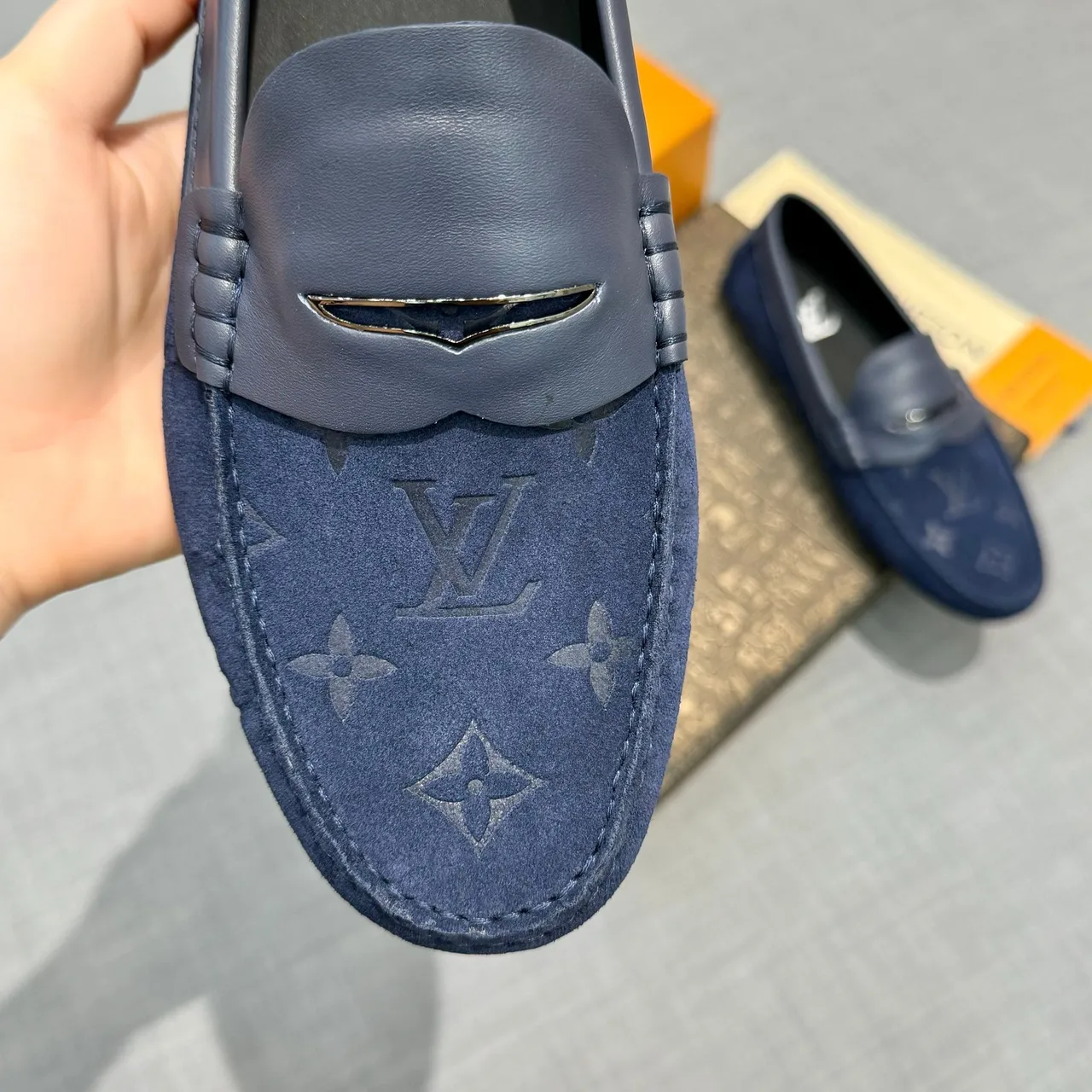 Louis Vuitton Loafer Navy Monogrammed Suede Penny Strap Loafer 4