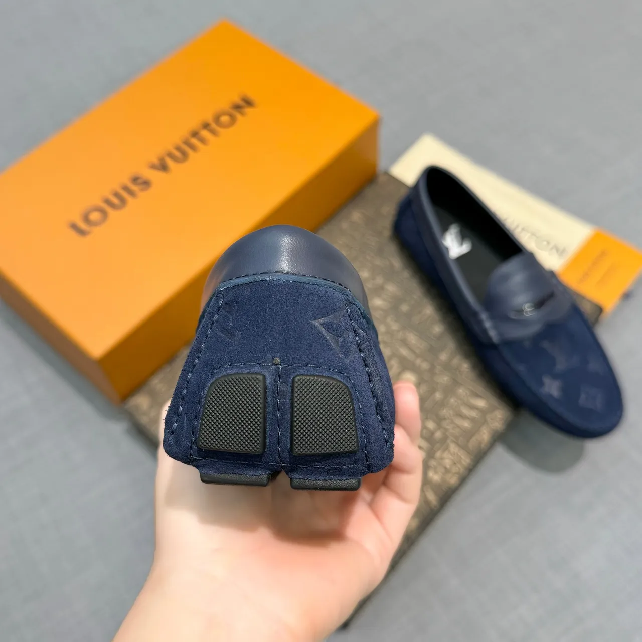 Louis Vuitton Loafer Navy Monogrammed Suede Penny Strap Loafer 5