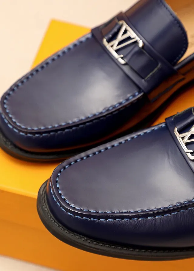 Louis Vuitton Loafer Navy Patent Leather LV Buckle Loafers 4