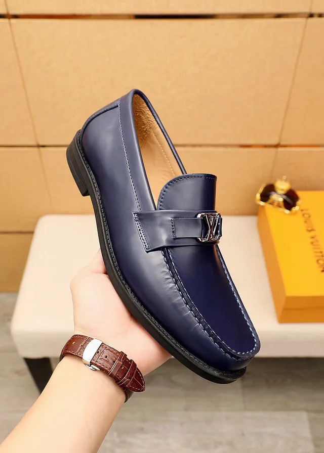 Louis Vuitton Loafer Navy Patent Leather LV Buckle Loafers 5