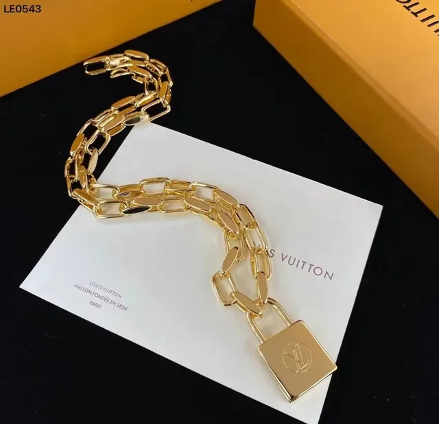 Louis Vuitton Lock It Gold-Tone Double Padlock Chain Necklace 3