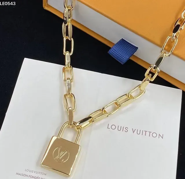 Louis Vuitton Lock It Gold-Tone Double Padlock Chain Necklace 5