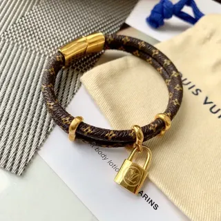 Louis Vuitton Lockit Monogram Brown Leather Gold-Tone Padlock Bracelet