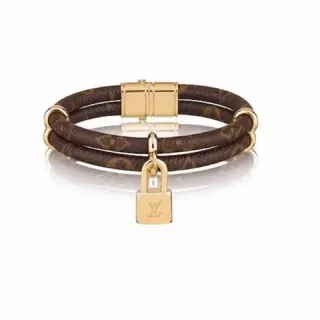 Pulsera Louis Vuitton Lockit Triple-Wrap Monogram Canvas y Dorada