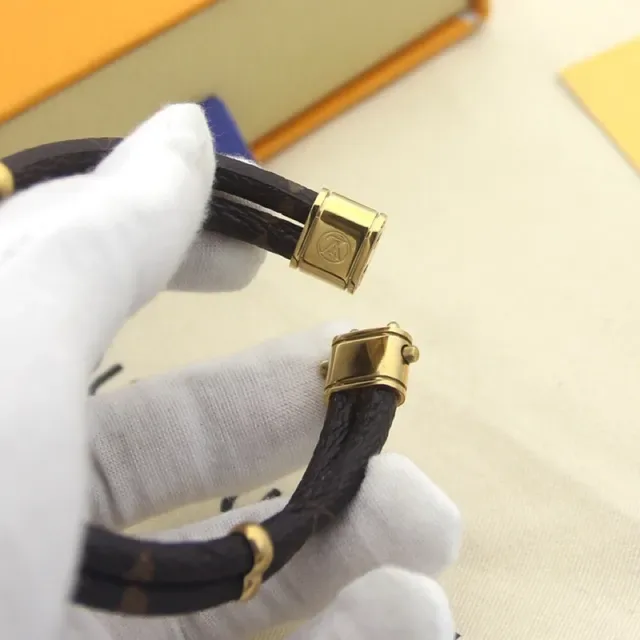 Louis Vuitton Lockit Triple-Wrap Monogram Canvas and Gold-Tone Bracelet 6