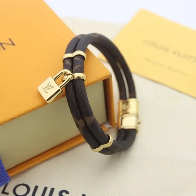 Louis Vuitton Lockit Triple-Wrap Monogram Canvas and Gold-Tone Bracelet 7