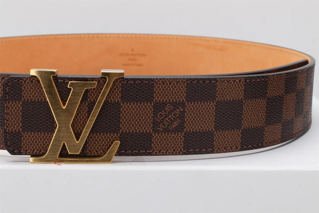Louis Vuitton LV Belt Damier Ebène Brown Tan Leather Belt 9