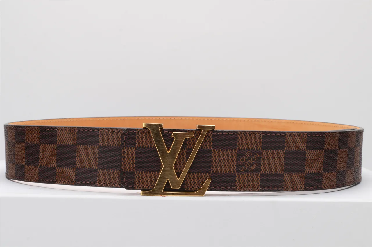 Louis Vuitton LV Belt Damier Ebène Brown Tan Leather Belt 11