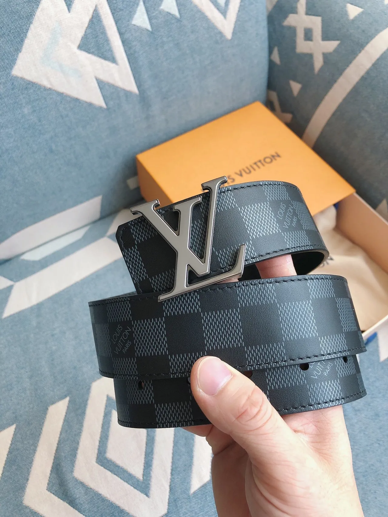 Louis Vuitton LV Belt Twist Damier Graphite Leather Belt 7