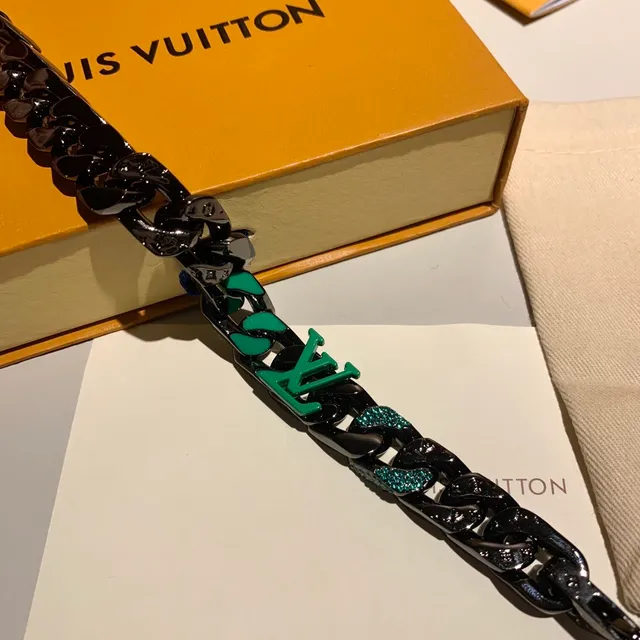 Louis Vuitton LV Bracelet Chaîne Noir Vert Épais Chaîne Curb-Link Émaillé Monogramme Bracelet 3