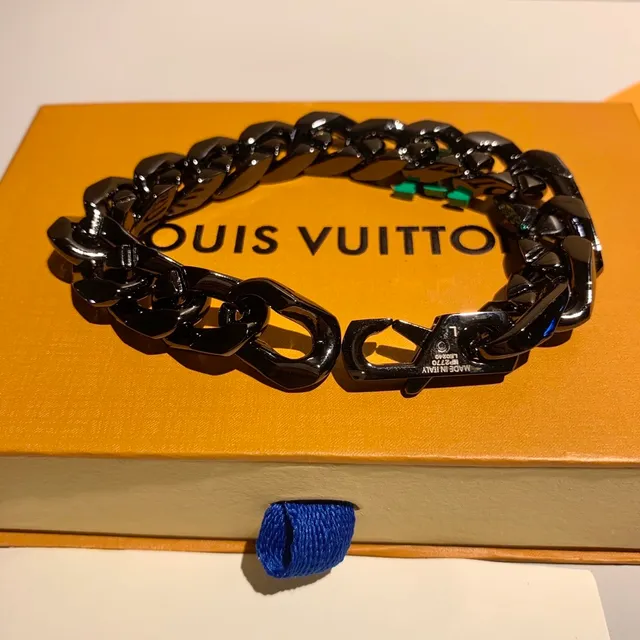 Louis Vuitton LV Bracelet Chaîne Noir Vert Épais Chaîne Curb-Link Émaillé Monogramme Bracelet 5