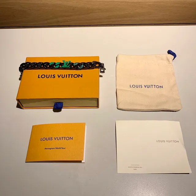 Louis Vuitton LV Bracelet Chaîne Noir Vert Épais Chaîne Curb-Link Émaillé Monogramme Bracelet 8