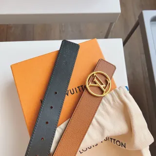 Louis Vuitton LV Circle भूरा काला सर्कुलर मोनोग्राम बकल ग्रेन लेदर बेल्ट