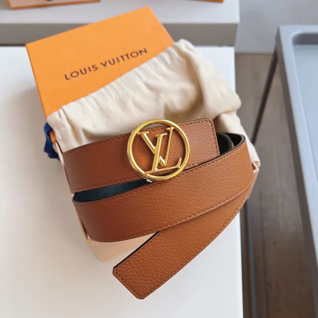 Louis Vuitton LV Circle Brown Black Circular Monogram Buckle Grained Leather Belt 7