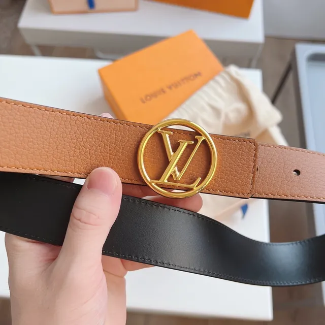 Louis Vuitton LV Circle Brown Black Circular Monogram Buckle Grained Leather Belt 8