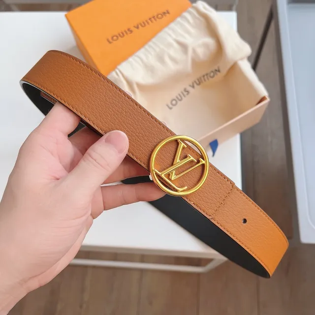Louis Vuitton LV Circle Brown Black Circular Monogram Buckle Grained Leather Belt 9