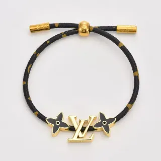 Louis Vuitton LV Flower Black and Gold Braided Cord Bracelet