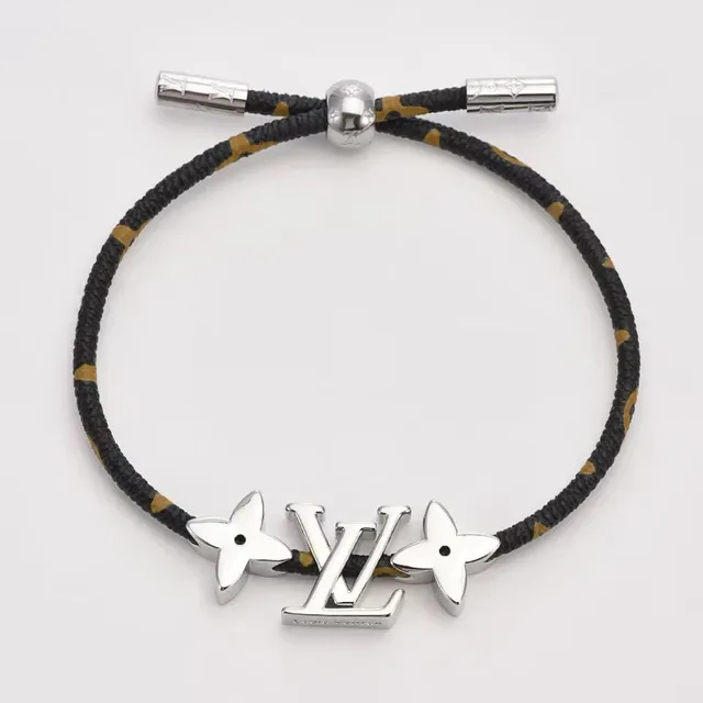 Louis Vuitton LV Flower Black and Gold Braided Cord Bracelet 2