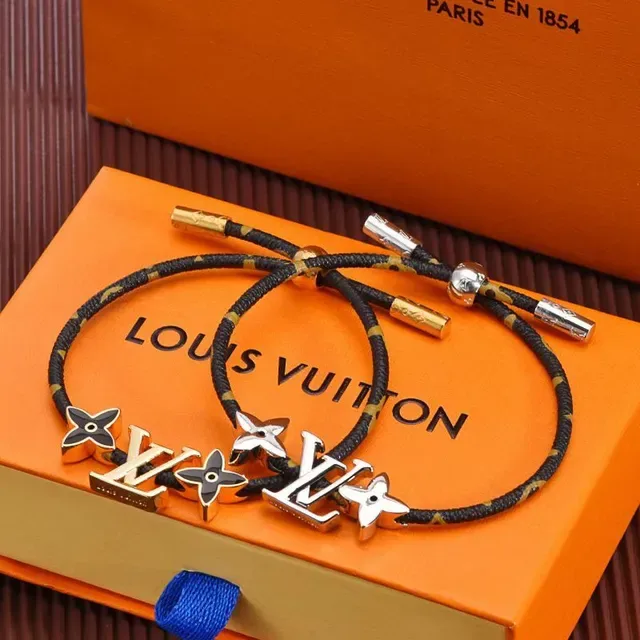 Louis Vuitton LV Flower Black and Gold Braided Cord Bracelet 4