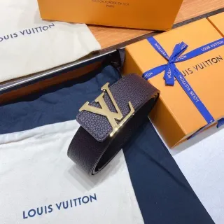 Louis Vuitton LV Initiales বাদামী সোনালী খনদ Monogram Buckle চামড়ার বেল্ট